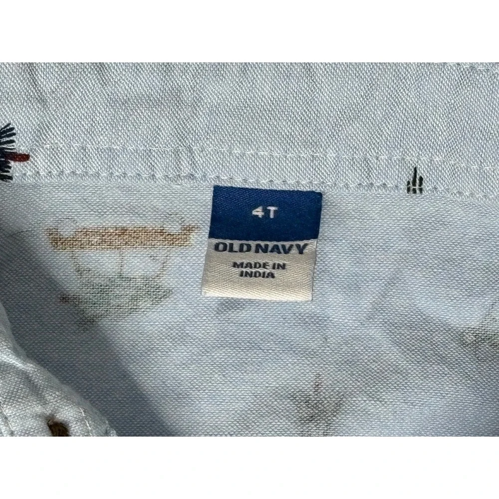 Old Navy‎ Christmas Tree Truck Blue Oxford Button Up Shirt 4T Transportation